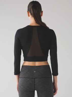 Lululemon Short Stop Long Sleeve Mesh Back Crop Black Workout Top Size 10